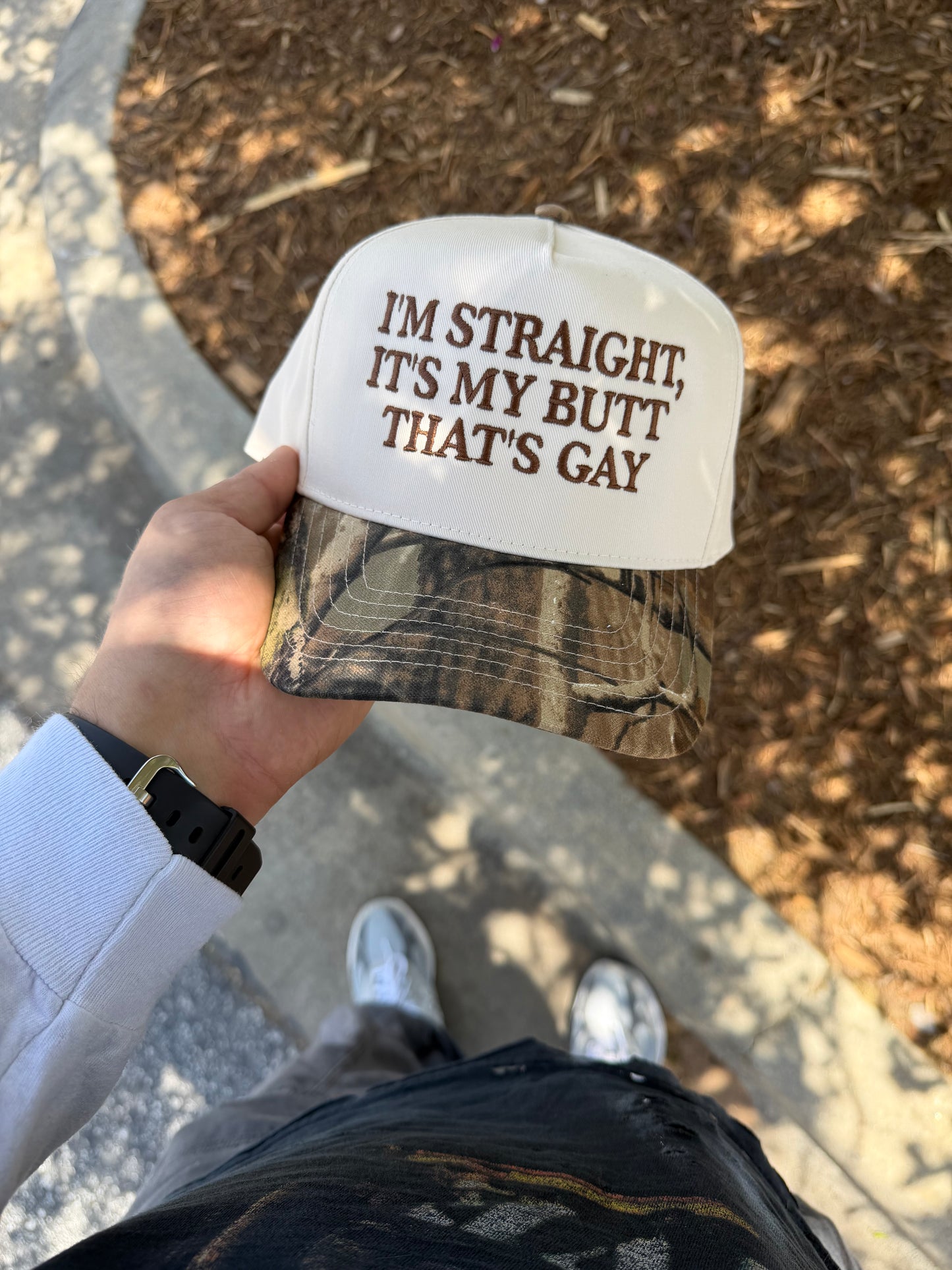 I’m straight it’s my butt that’s gay (5 panel/ tan/camo)