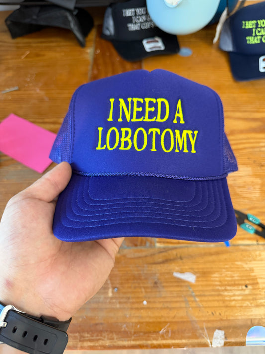 I NEED A LOBOTOMY TRUCKER HAT (Purple)