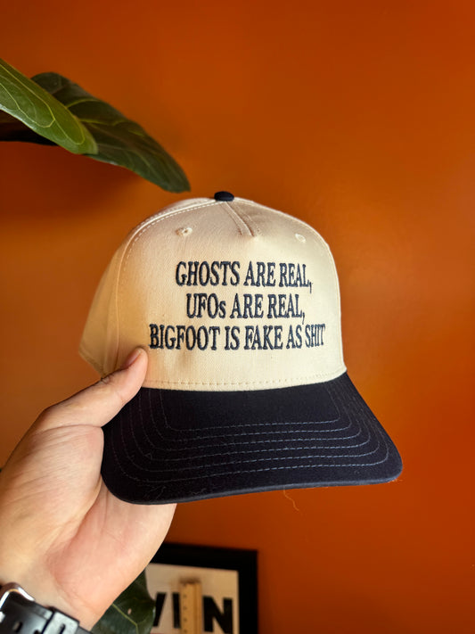 Ghost are real, UFO's are real, Bigfoot is fake as shit (Tan/Navy)